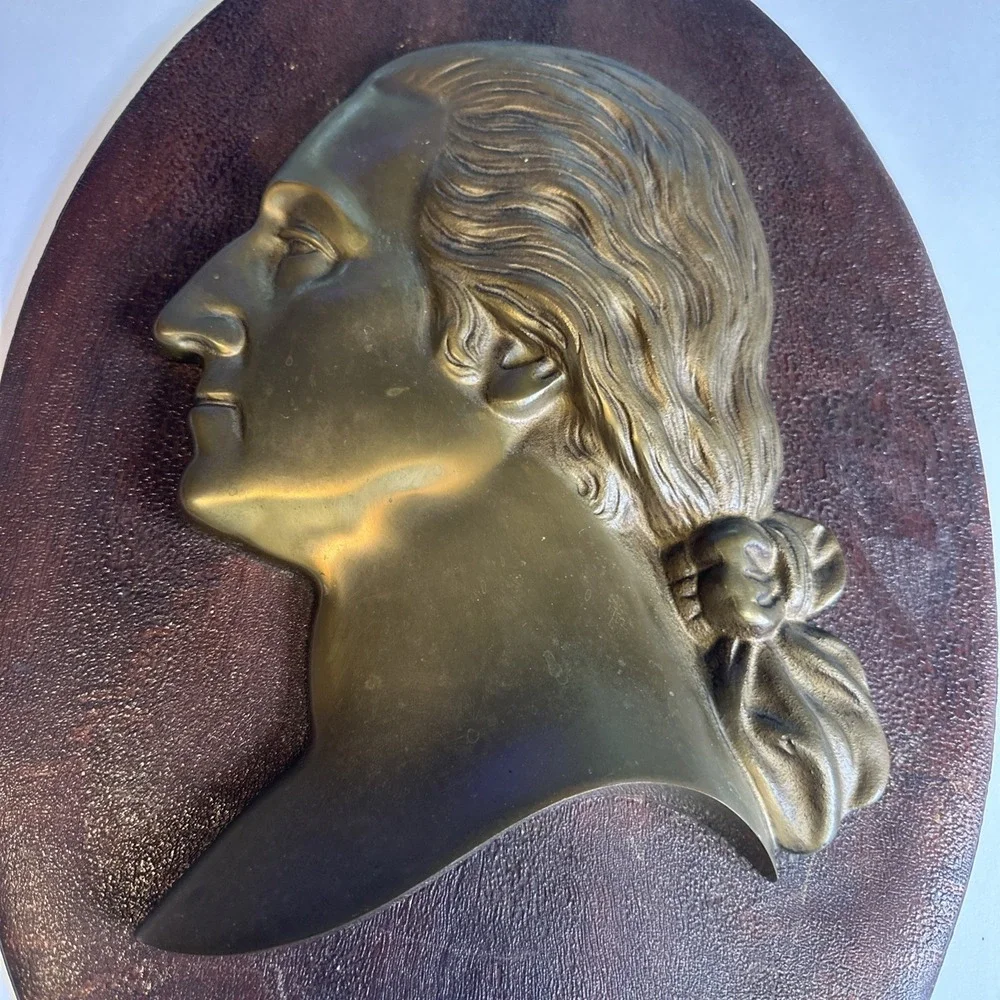 Antique Bronze George Washington Profile Bust Plaque Wall Hanging Americana 9.5